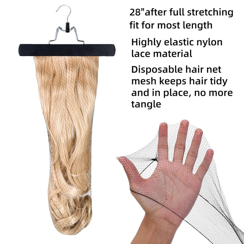 Modpion Extra Long Hair Extension Hanger Kit Double Side Anti-Slip Hair Extension Holder with Long Portable Protection Suit Bag (Black) - Image 2